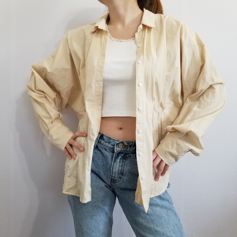 Forever 21 Beige Button Down Shirt Blouse Size Medium